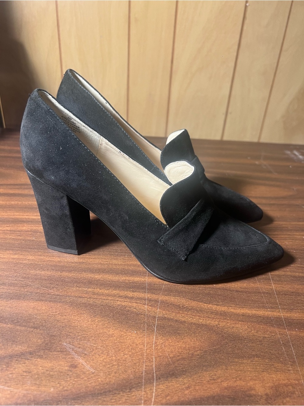 Nine West Black Suede Pointed-Toe Block Heel Loafers - Picture 5 of 7